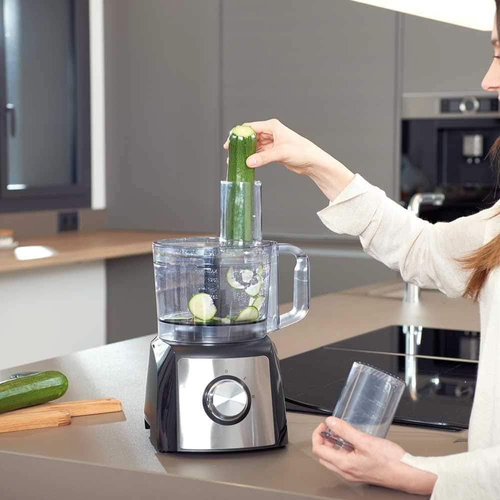 Black+Decker BXFPA1200E - Küchenmaschine 1.200W, Behälter 1,5L, 2 Geschwindigkeiten/Turbo-Funktion, +8 Zubehörteile, Anti-Fingerprint-Edelstahloberflächen, Klingen Und Scheiben Aus Edelstahl; Bpa-Frei Mama si Copilul Naty Shop