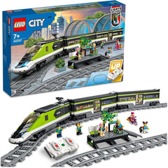 LEGO City Passenger Express Train, set cu tren controlat de la distanță, jucărie feroviară cu faruri, 2 vagoane și 24 de elemente de cale, cadou pentru copii, băieți și fete 60337 Seturi de constructie Besuche den LEGO-Store Singur
