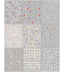 JMEOWIO Nagelsticker Frühlings Blume 9 Blatt Nail Art Sticker Selbstklebend Nagelaufkleber Bunte Sommer Blumen Dekoration Nageldesign Zubehör