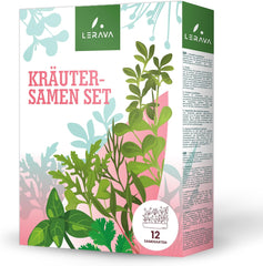 LERAVA Kräutersamen Set – 12 Sorten: Basilikum Samen, Petersilie Samen, Koriander, Oregano & mehr – Saatgut für frische Kräuter im Garten oder Topf, Premium Samen für Küche & Balkon - Samen set, seeds