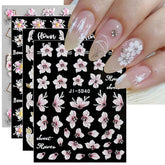 JMEOWIO 3D Nagelsticker Frühling Blume Nail Art Sticker Selbstklebend Nagelaufkleber 5D Stereoskopisch Buntes Sommer Blumen Dekoration Nageldesign Zubehör 4 Blatt