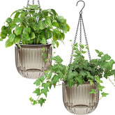 Set de 2 jardiniere suspendate cu auto-udare, ghivece de flori suspendate de interior de 16,5 cm cu 3 cârlige și găuri de drenaj pentru utilizare în interior și exterior, tavane, balcoane și decorațiuni de perete (gri)