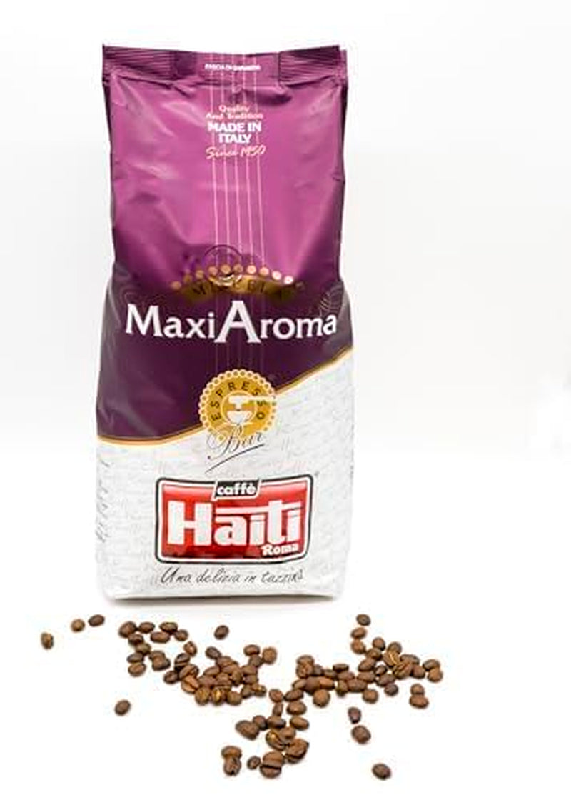 Cafea Caffè Haiti Roma Maxi Aroma la pachet de 1 kg. Amestec echilibrat, prăjire artizanală, fabricată în Italia.