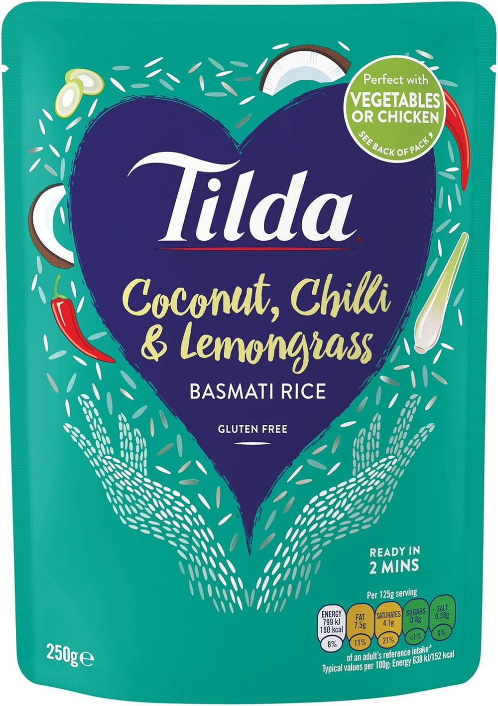 Orez Tilda Basmati gătit la abur cu nucă de cocos, chili și lemongrass - pachet de 6 (6 x 250g)