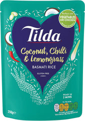 Orez Tilda Basmati gătit la abur cu nucă de cocos, chili și lemongrass - pachet de 6 (6 x 250g)