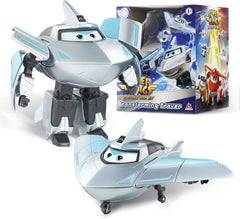 Super Wings Transformation Plane Supercharged Traver, Aprox. 12.7 Cm Figură mare de joacă pentru copii, avion de jucărie și figură de robot pentru băieți și fete de peste 3 ani, argintiu Action figures Naty Shop Traver