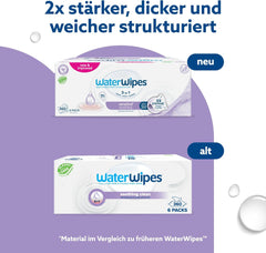 Șervețele umede WaterWipes Sensitive+ Soothing Clean, 360 bucăți (6 pachete), curățare, îngrijire și calmare 3 în 1, 99% apă cu extract de plante, șervețele umede pentru bebeluși fără parfum