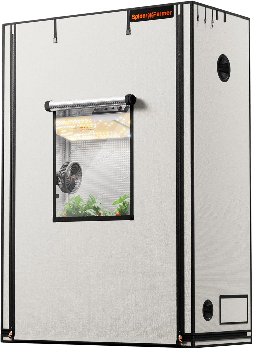 Cort de creștere Spider Farmer Pro 70x140x200 cm, cu ușă rulantă, fereastră de observare, panou de podea detașabil, material textil Mylar 2000D, pentru cultivare hidroponică în interior cu SF4000, G4500, SE4500