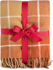 G Lake Orange Plaid Blanket Throw Acrylic Soft Reversible Coloured Fringed Bedspread Gift For Christmas Decorations 127 Cm W X 170.2 Cm L-Pumpkin Orange Paturi si Cuverturi G Lake