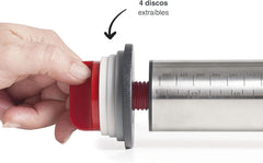 - 67143 - Rolă de bucătărie Amasar, 4 discuri detașabile, oțel inoxidabil, marcaje de măsurare gravate, toate măsurătorile, 41,5 cm, lavabilă în mașina de spălat vase, gri