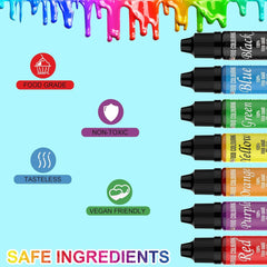 Colorant alimentar, 7 x 12 ml, colorant alimentar lichid foarte concentrat. Set de culori, pentru colorarea aluatului, băuturilor, aromelor, săpunurilor, slime-ului. Decorațiuni pentru torturi, articole de copt (84 ml)