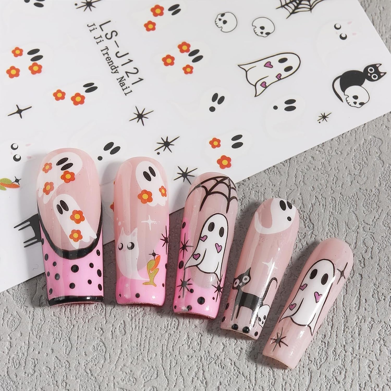 JMEOWIO Nagelsticker Halloween Süßer Geist 9 Blatt Nail Art Sticker Selbstklebend Nagelaufkleber Dekoration Nageldesign Zubehör