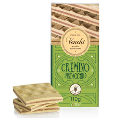Venchi - Cremino Pistachio Bar, 110g, baton de ciocolată din ciocolată cu lapte și albă cu pastă de fistic, rețetă în trei straturi cu arome mediteraneene, fără gluten, fără coloranți artificiali