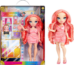 Păpușa Rainbow High Fashion - Pinkly Paige - Păpușă roz la modă într-o ținută la modă - cu ochelari și peste 10 accesorii de joacă colorate - Ideală pentru copii cu vârsta cuprinsă între 4 și 12 ani și colecționari