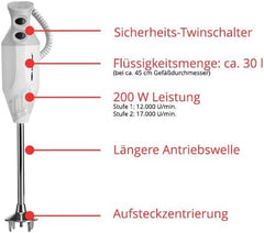 ESGE Zauberstab P 200 Profi, Stabmixer Weiß Inkl. Zubehör, Bis Zu 17.000 U/Min, 90860, Weiß/Grau Bucatarie Naty Shop