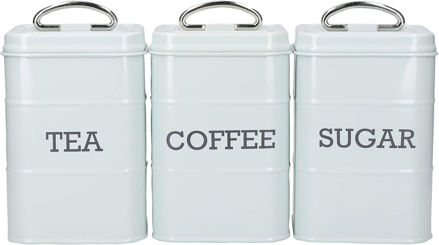 KitchenCraft Living Nostalgia set de 3 borcane de depozitare pentru ceai, zahăr și cafea, în cutie cadou, oțel, Antique Cream , 11 cm x 11 cm x 17 cm, Vintage Blue Cutii depozitare alimente Naty Shop Cremă veche