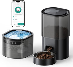 Hrănitor automat pentru pisici de 3 l, set fântână pentru pisici de 2,5 l, dispozitiv de hrănire de la distanță cu zgomot redus, controlat prin aplicație, cu 10 mese pe zi, design anti-blocare, ideal pentru pisici și căței