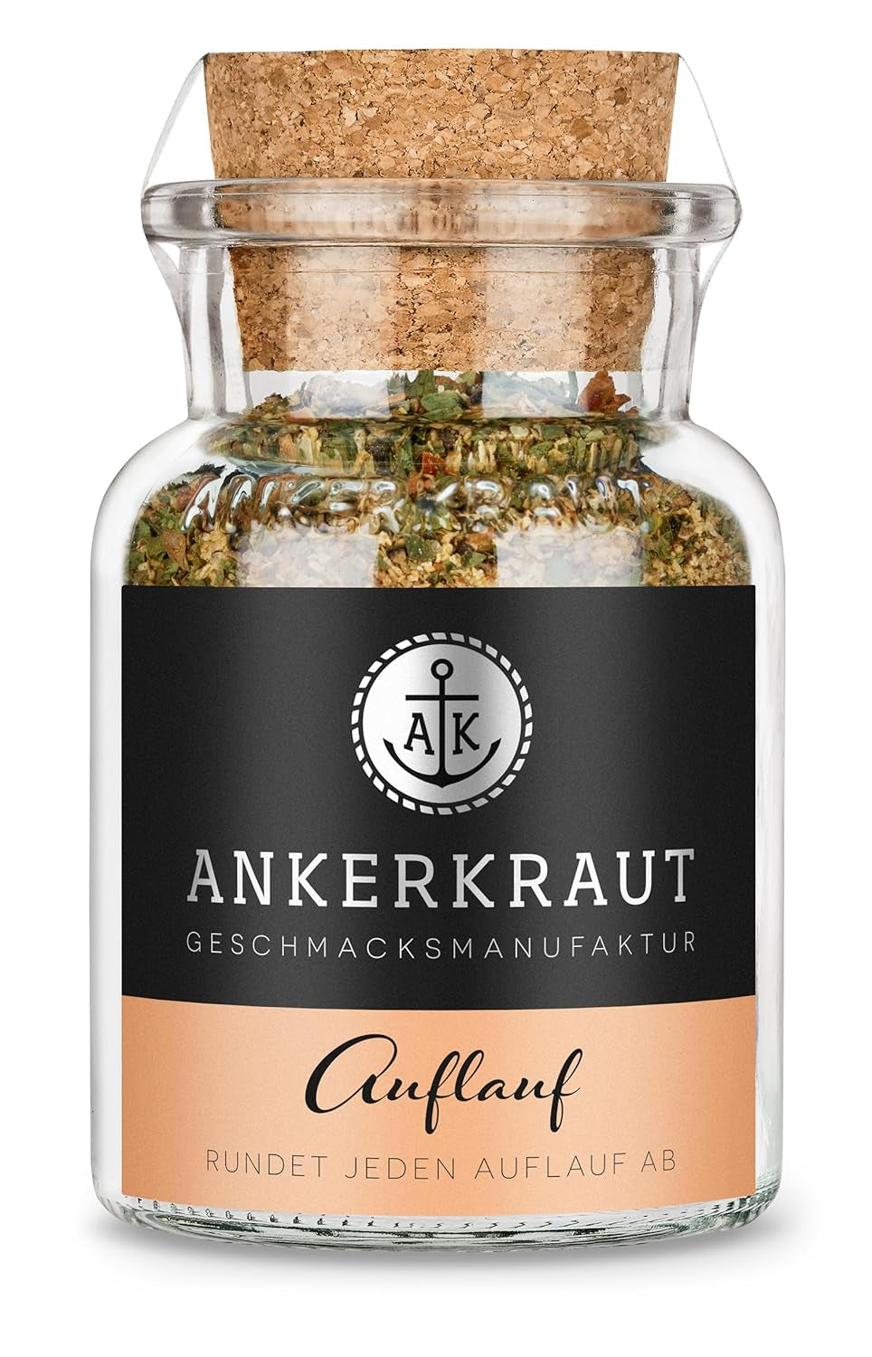 Ankerkraut Auflauf, für Gemüse-, Kartoffel- und Nudelauflauf, Gewürzsalz mit Pfeffer, Petersilie, Knoblauch, Karotte, 90 g im Korkenglas