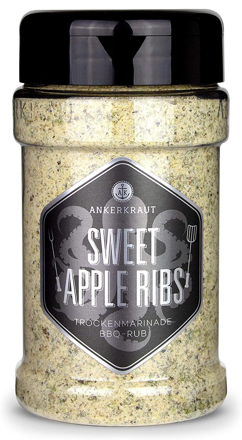 Ankerkraut Sweet Apple Ribs, fruchtige BBQ-Rub Gewürzmischung zum Grillen von Spare-Ribs und Schwein, 240g im Streuer