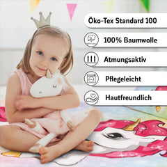 Lenjerie de pat pentru fetite, Unicorn, 100 x 135 cm si 40 x 60 cm, bumbac Lenjerie de pat - copii Naty Shop