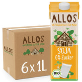 Allos Bio Sojadrink ohne Zucker | Milchalternative aus Soja | Soja Drink | Drink auf Pflanzenbasis | veganer Drink | ohne zugesetzten Zucker | vegan | laktosefrei | 1 Liter (6 Stück)