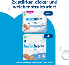 Șervețele umede WaterWipes Sensitive+ pentru nou-născuți și bebeluși, 240 bucăți (4 pachete), curățare, îngrijire, protecție 3 în 1, 99,9% apă, fără parfum