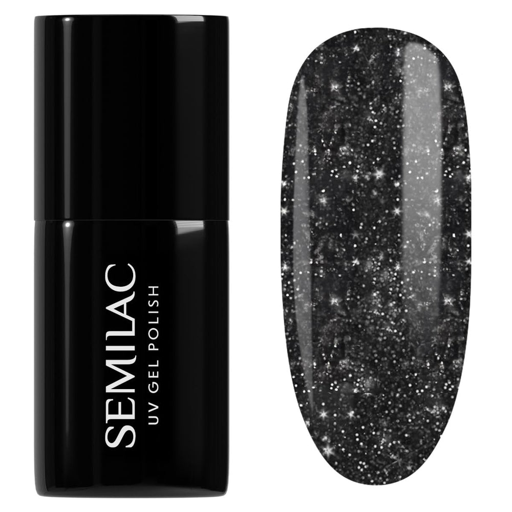 Oja UV Semilac 394 Sparkling Midnight Date 7 ml – Cer nocturn întunecat cu efect de sclipici – Colecția Love Is In The Nails