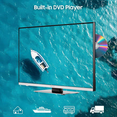 Televizor SYLVOX de 12 volți, televizor de camping de 22 de inci, televizor inteligent Android 1080P cu player DVD integrat, tuner triplu WiFi Bluetooth alimentat DC/AC fără ramă pentru autorulote, camioane, caravane, autoutilitare și bărci