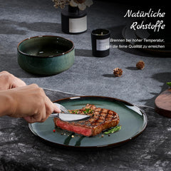 Homikit Geschirrset 6 Personen, 18-tlg Steinzeug Geschirr Set, Reaktive Glasur Tafelservice mit Speiseteller Dessertteller Müslischüsseln, Mikrowellen- und Spülmaschinenfest, Kieferrauchgrün
