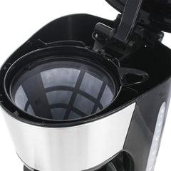 Emerio CME-122933, Cafetieră cu filtru, 1,25 l pentru până la 10 cești de cafea proaspătă, filtru permanent detașabil, funcție anti-picurare, carafă din sticlă, oprire automată, 1000 wați, negru/argintiu