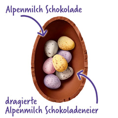 Milka Shake Me Egg – ou de ciocolată umplut cu mini-ouă colorate din ciocolată cu lapte alpină – 97g