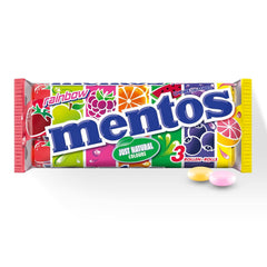 Mentos Fruit Dragees, Bomboane cu Fructe Portocale, Lămâie și Căpșuni, Bomboane Chewy cu Aromă de Fructe, Dulciuri (3 Role), Vegane (Pachet de 3)