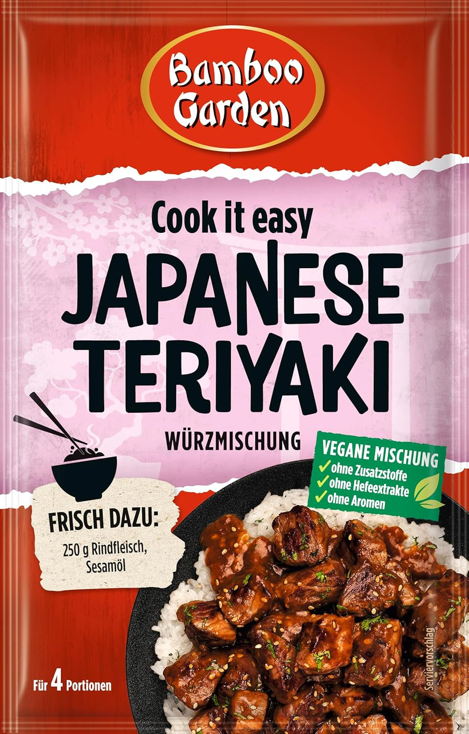 Bamboo Garden - Teriyaki Seasoning Mix , Gewürzmischung für Teriyaki , Für 4 Portionen , Ohne Geschmacksverstärker und Konservierungsstoffe , 1 x 25 g (Verpackungsdesign kann abweichen)