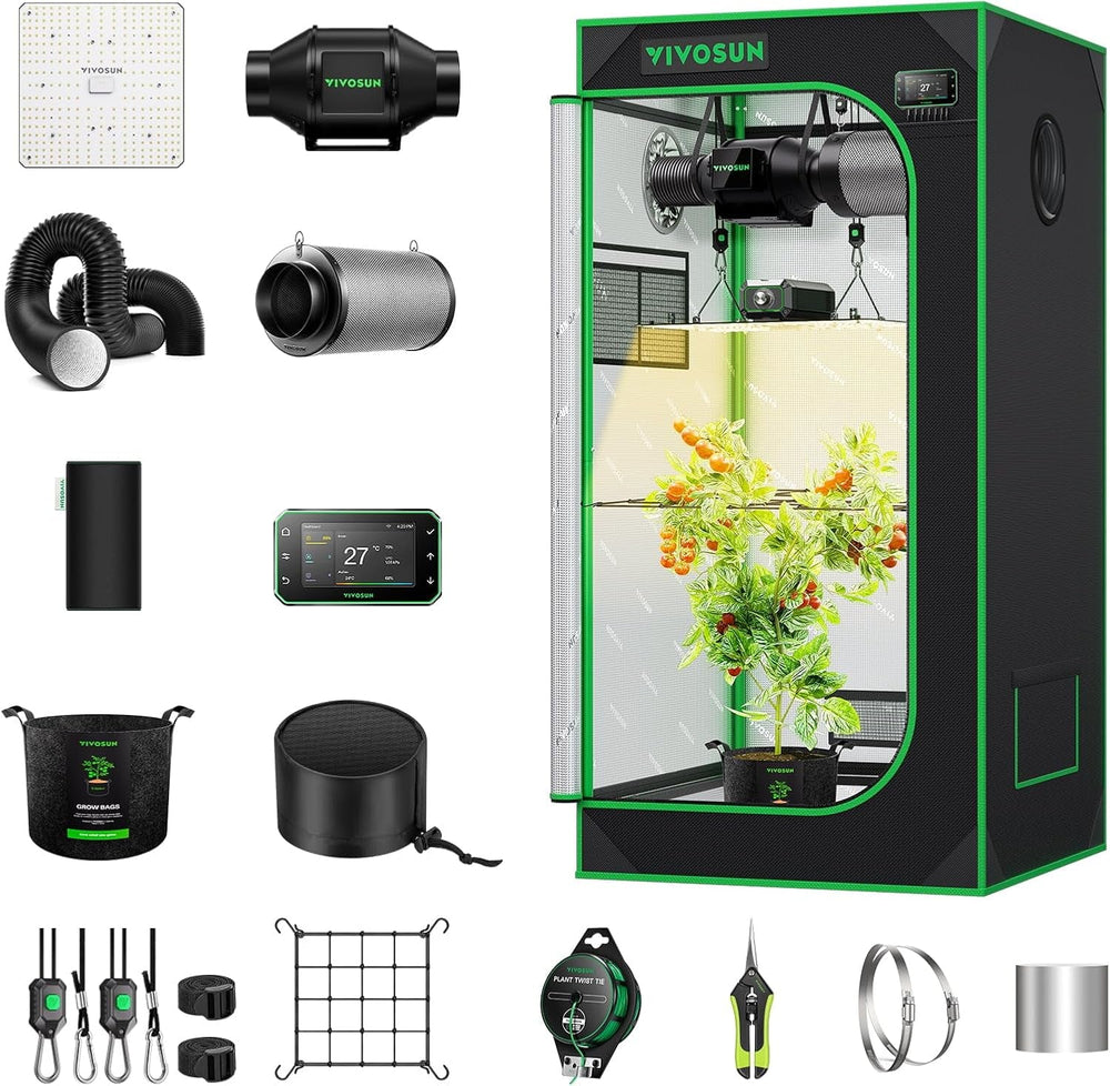 VIVOSUN Cort de Cultivare Inteligent Set Complet 60x60x120cm, sistem de creștere automat integrat WiFi cu lumină LED cu spectru complet de 100W și sistem eficient de ventilație cu controler GrowHub E42A+