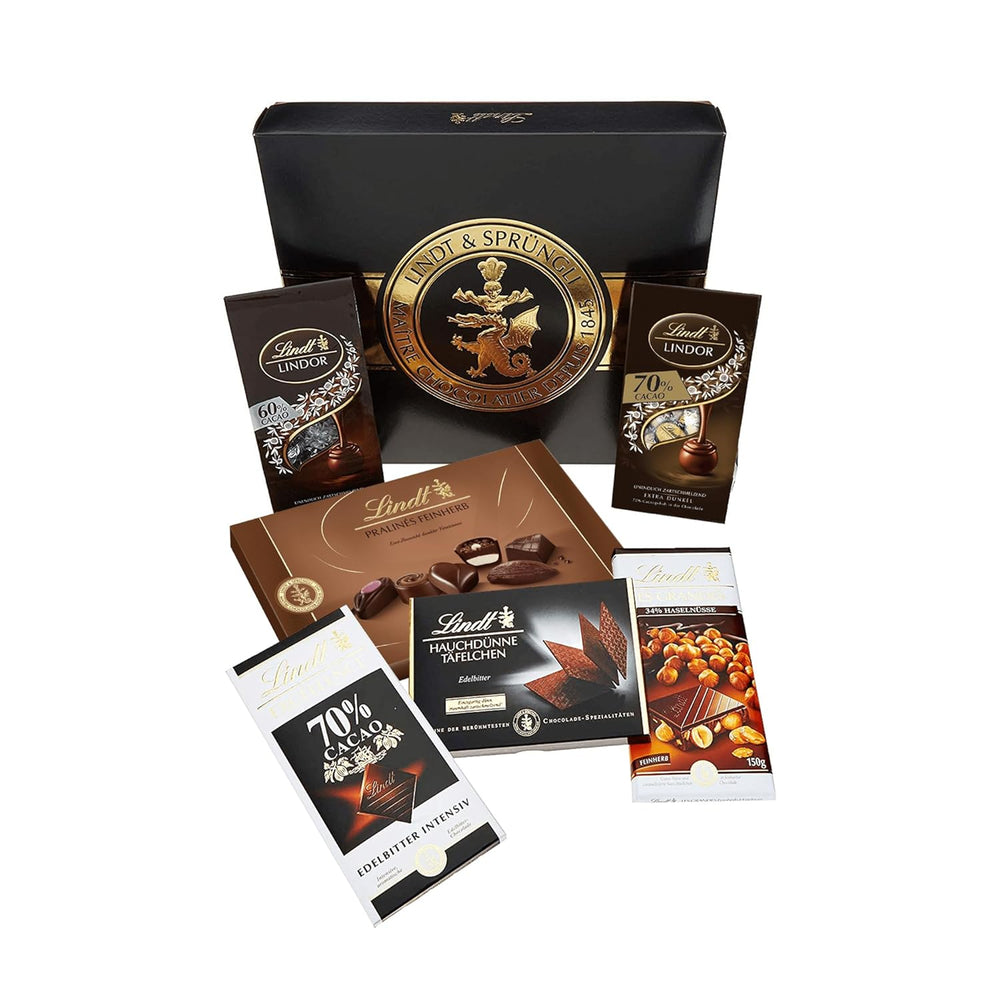 Set Ciocolată Neagră Lindt | 847 g | Set de 6 specialități de ciocolată neagră Lindt (batoane, LINDOR, praline) de la semidulce la extra neagră | Pachet vrac | Cadou de ciocolată