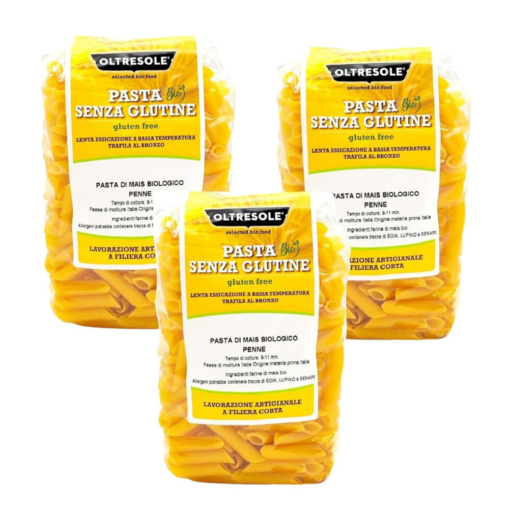 - Paste di Mais Giallo Biologica Italiana Gluten Free, Formato Penne - pasta senza glutine, 100% farina di mais giallo organic, vegan, confezione da 3 pacchi da 350 g