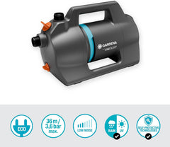 Set silențios pentru pompă de grădină Gardena 4100: Pompă de irigații foarte silențioasă și inovatoare, cu racord de aspirație de 3,5 m și furtun Classic de 20 m, debit 4100 l/h, motor de 550 W, impermeabilă, economică (9051-20)