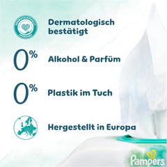 Șervețele umede Pampers Harmony Aqua pentru bebeluși, cutie, 1440 de șervețele (15 x 96), protecție delicată pentru pielea delicată cu 99% apă
