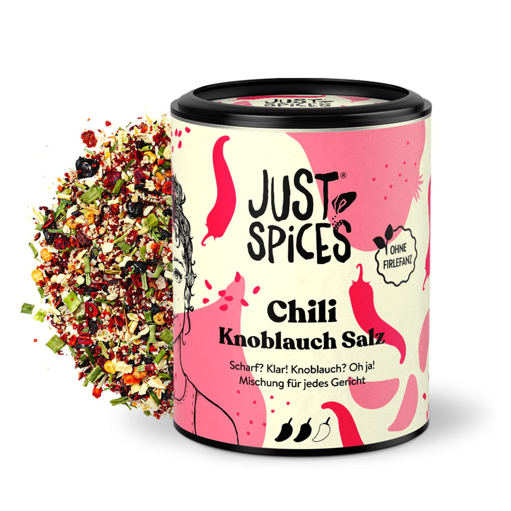 Just Spices Chili Knoblauch Salz I Gewürzmix, der zu allen Gerichten schmeckt I Gewürzdose, 55 g