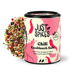 Just Spices Chili Knoblauch Salz I Gewürzmix, der zu allen Gerichten schmeckt I Gewürzdose, 55 g
