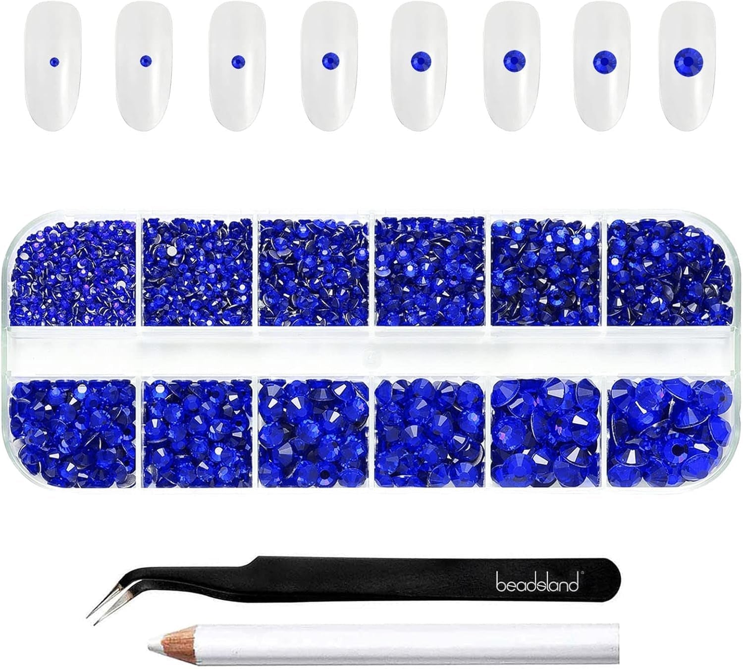 Beadsland 2500Pcs Glas Nailart Strasssteine Kristall Flatback Edelsteine Runde, Für Handwerk Gemischt 8 Größen SS4 ~ SS30 Mit Picking Pinzette Und Stift (Kristall Weiss)