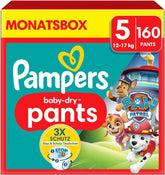 Pampers scutece Paw Patrol Pantaloni mărimea 5 (12-17Kg) Baby-Dry, Junior cu buzunar Stop and Protect, CUTIE LUNARĂ, 160 scutece Naty Shop 5 (160 bucati) Nou