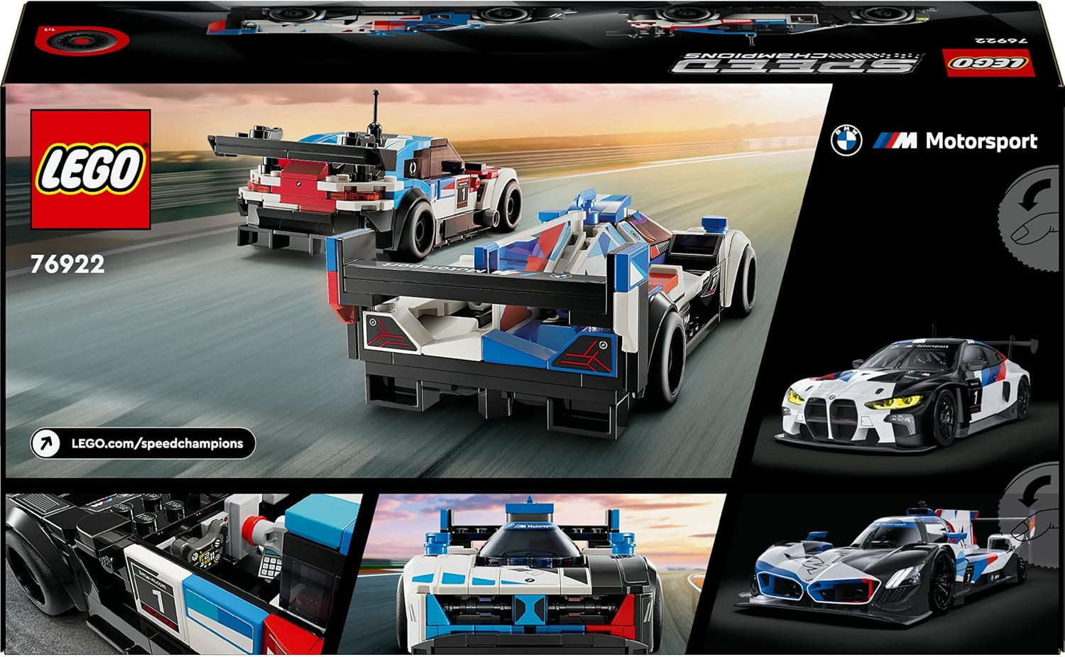 Jucărie LEGO Speed Champions BMW M4 GT3 & BMW M Hybrid V8 Race Car cu 2 modele de mașini construibile și 2 minifigurine de șofer de curse, cadou pentru băieți, fete de la 9 ani, model de mașină 76922 Seturi de constructie Besuche den LEGO-Store