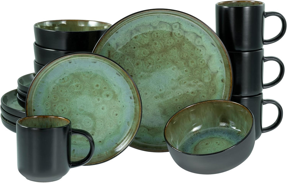 Creatable, 20166, Serie Nordic Fjord Green, 16-Teiliges Geschirrset Für 4 Personen, Kombiservice Aus Steinzeug, Spülmaschinen- Und Mikrowellengeeignet, Qualitätsproduktion Seturi vesela masa Naty Shop Grün Kombiservice 16-Tlg