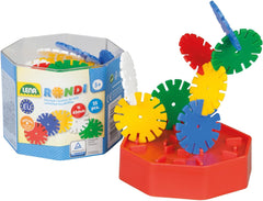 Lena 35946 Steckspiel Rondi 45 in Baudose, 55 Teile in bunten Farben, ca. 45 mm, 3 Jahre to 10 Jahr, Konstruktionsspielzeug mit Steckteilen, Mehrfarbig