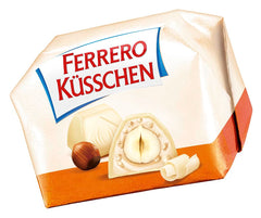 Ferrero Küsschen White Crispy – Cadou de Ziua Îndrăgostiților pentru el și ea – Alune prăjite crocante în cremă ușoară cu chipsuri crocante, acoperite cu ciocolată albă, 1 pachet de 20 de praline individuale