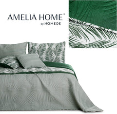 Ameliahome Cuvertură de pat Cuvertură de pat 170X210 Cm Două fețe Ușor de îngrijit Cuvertură de pat Model de plante Verde Alb Tropical Bonaire Paturi si Cuverturi Besuche den AmeliaHome-Store