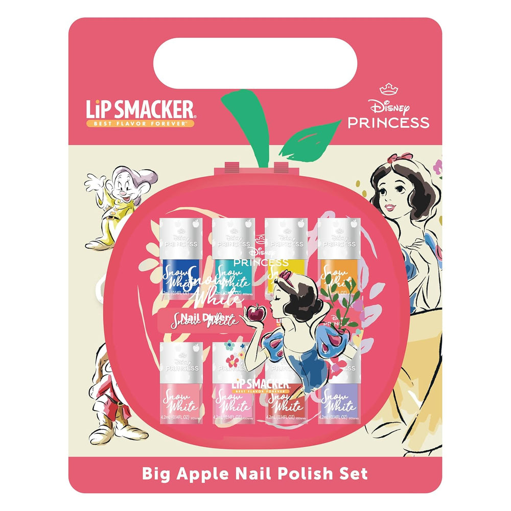 Set de ojă Lip Smacker Albă ca Zăpada Big Apple, set de ojă pentru copii cu 9 piese cu uscător de unghii electric, cadouri Disney Princess cu ojă pentru copii