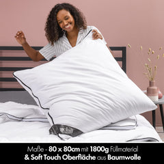 Pernă 80X80 Cm - design 2 în 1 - pernă în pernă - pernă de dormit mare respirabilă și lavabilă și 100% vegană - 2 perne 3 opțiuni - pernă cu umplutură 600G & 1200G Perne standard Naty Shop