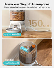 Hrănitor automat pentru pisici, hrănitor pentru pisici controlat cu temporizator, buncăr de 3L, alimentare dublă, distribuitor de hrană uscată pentru pisici și câini, hrănitor pentru pisici, negru (alb)